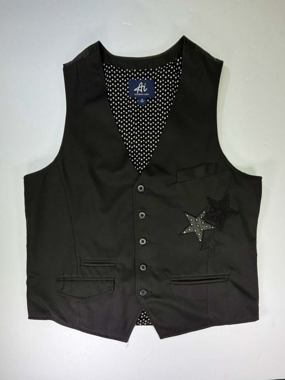 Authentic Icon American Idol Men's Black Vest with Star Embellishments